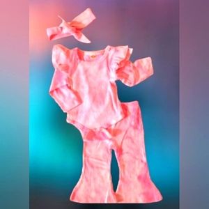 NEW☆Adorable Girls Pink Tie-dye Long Sleeve & Bell Bottoms 3pc Set 12m
